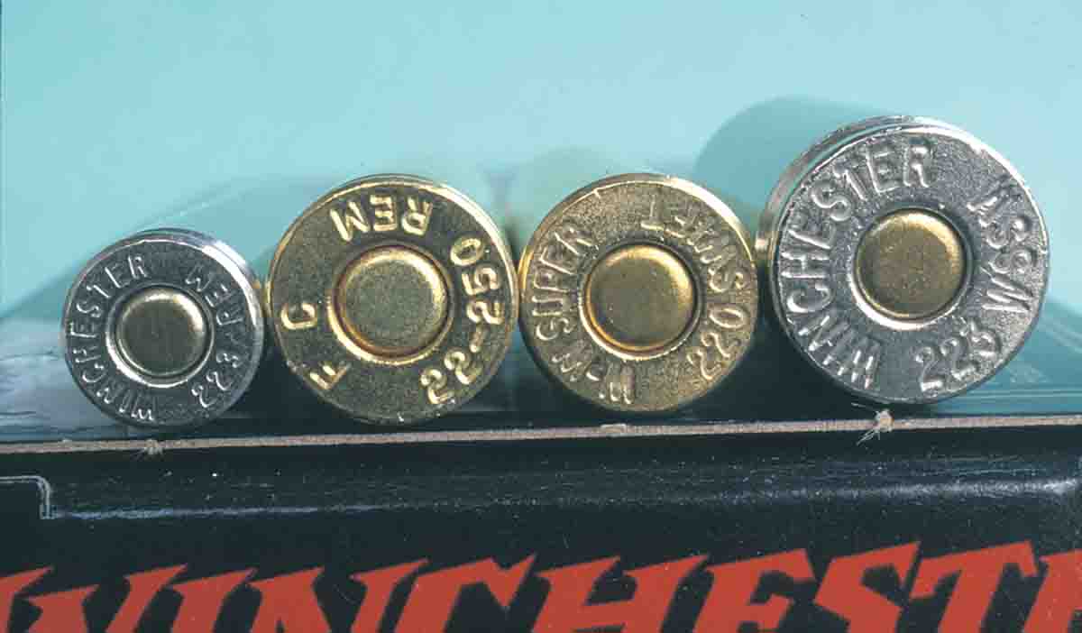 How popular the .223 magnum will become depends on how well it competes with these cartridges (left to right): .223 Remington, .22-250 Remington, .220 Swift and .223 WSSM. Facing page, the Sisk is a big rifle.